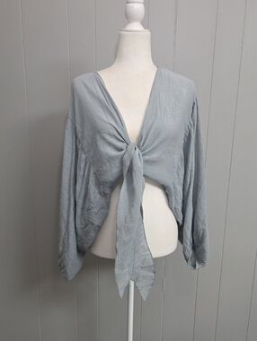 Moutaki Grayish Tie Front Kimono Size L